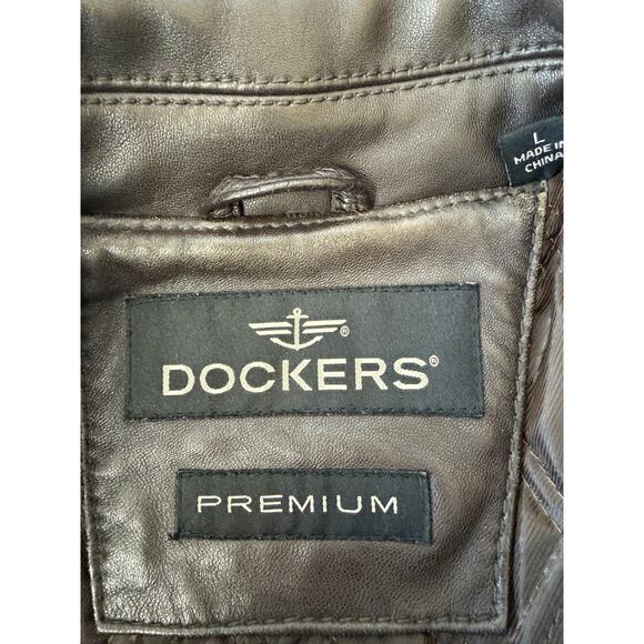 Dockers Premium Brown Leather Bomber Jacket Mens LARGE #1-0167 - Picture 9 of 9